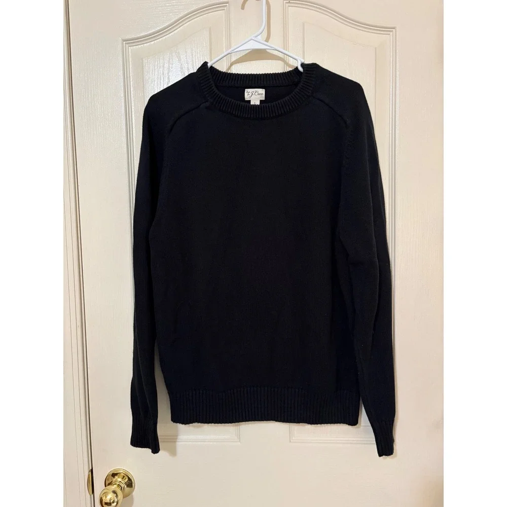 J. Crew Mens Cotton Crewneck Sweater Black Long Sleeve Knit Pullover Large